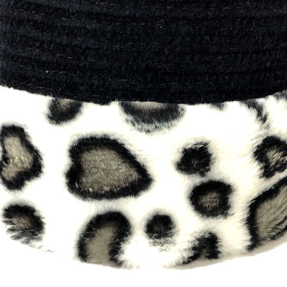 Black Cloche Hat with Faux Fur Brim One Size Velvet Sewn Vintage Gray White - Picture 2 of 9